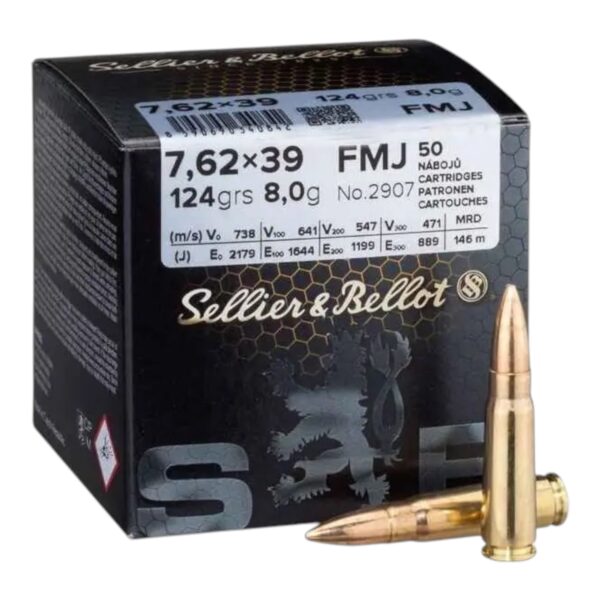 Патрон Sellier & Bellot кал. 7,62×39 куля FMJ маса 8,0 г/ 124 гр
