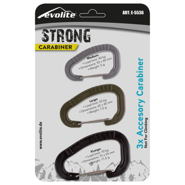 Набір із 3 карабінів Evolite Strong (чорний/хакі/сірий)