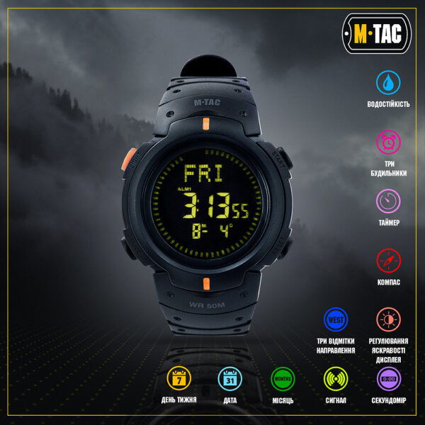Годинник тактичний з компасом M-Tac Black