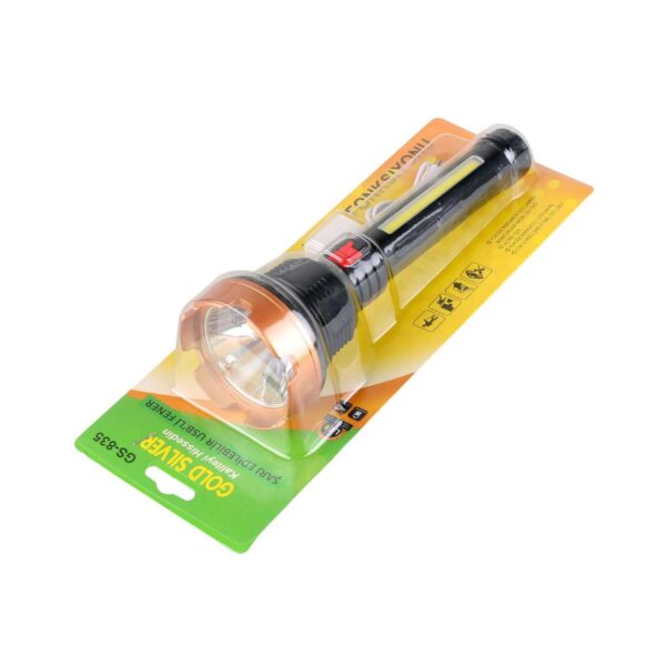 Акумуляторний ліхтар ручний 2в1 Gold Silver GS-835, з USB / Світлодіодний ліхтарик з боковою лампою