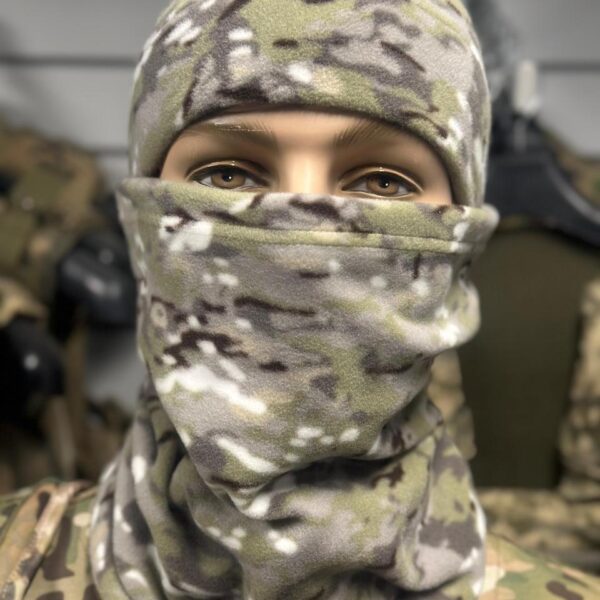 Набір  шапка + баф зимовий флісовий сірий мультикам